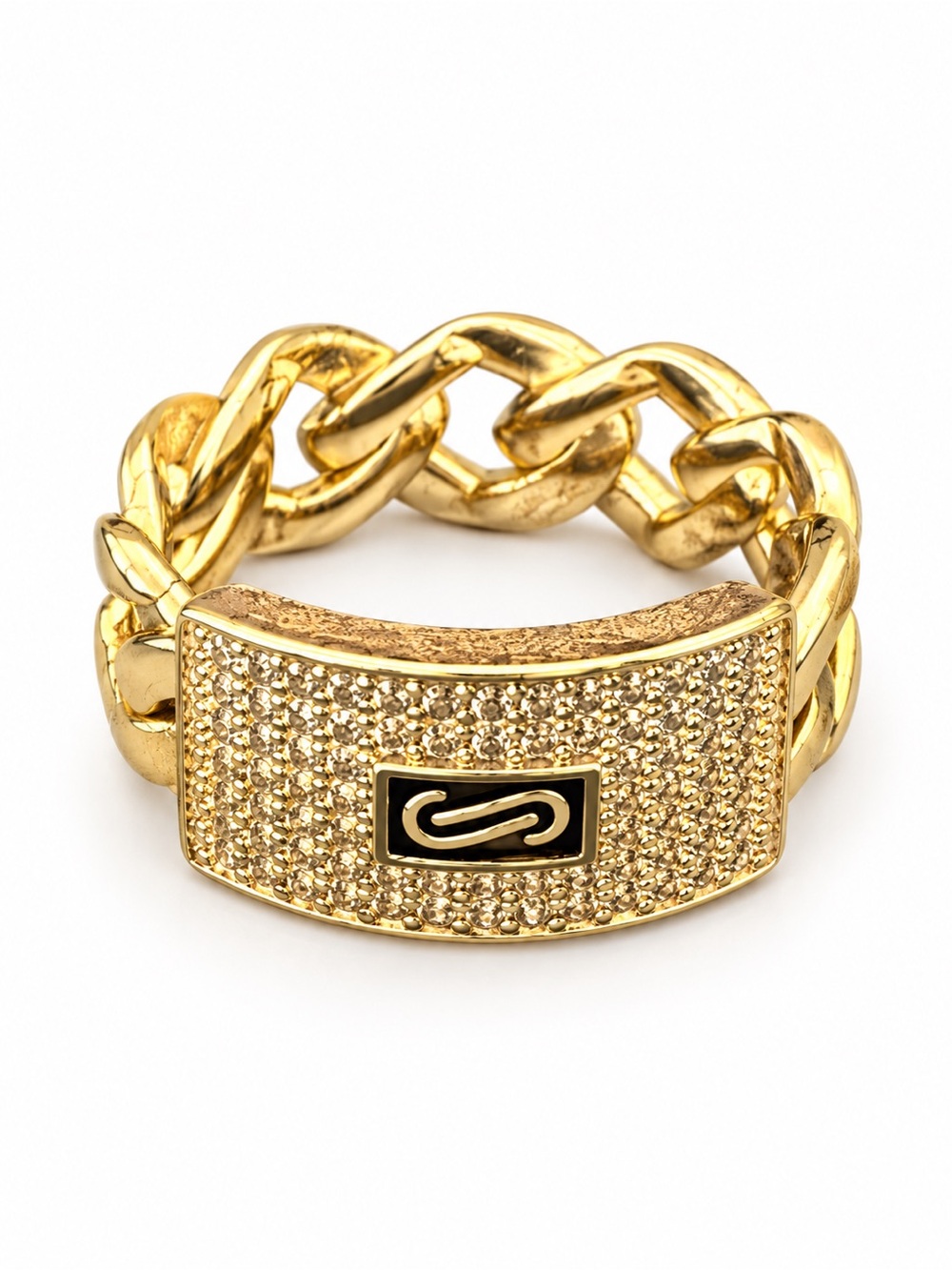 Gold Chain Link Pavé ID Ring - women’s Gold Tone